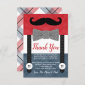 小口ひげの赤いネイビーボーイシャワー サンキューカード (正面/裏面)