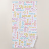 小名門私立校風の形虹花蝶名前をカスタムする ビーチタオル (正面)