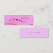 小型しおりカード、ピンクの赤いハートの波 スキニー名刺 (正面/裏面)