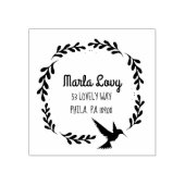 小型つる植物ハミングバード差出人住所スタンプ ラバースタンプ (インプリント)