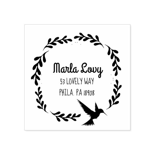 小型つる植物ハミングバード差出人住所スタンプ ラバースタンプ (インプリント)