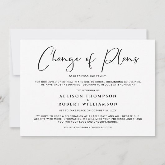 小型の結婚計画変更の写真 案内状 (正面)