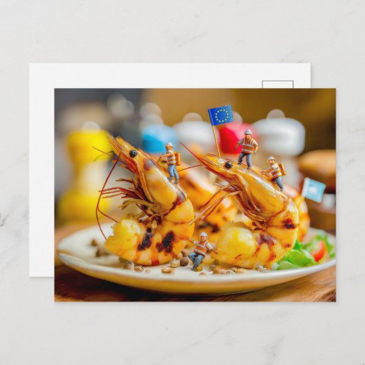 小型の職人が焼きエビを用意する シーズンポストカード (正面/裏面)