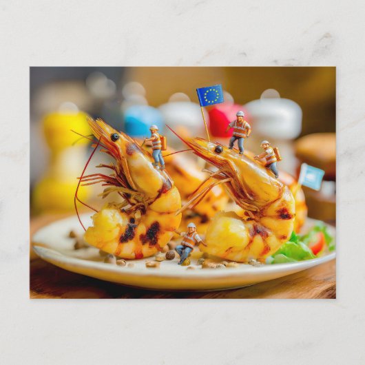 小型の職人が焼きエビを用意する シーズンポストカード (正面)