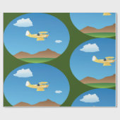 小型イエロー飛行機包装紙 ラッピングペーパー (フラット)