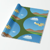 小型イエロー飛行機包装紙 ラッピングペーパー (アンロールド)