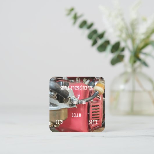 小型エンジン修理 スクエア名刺 (スタンド正面)