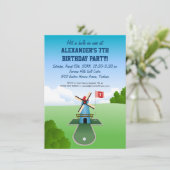 小型ゴルフ風車のパーティの招待状 招待状 (スタンド正面)