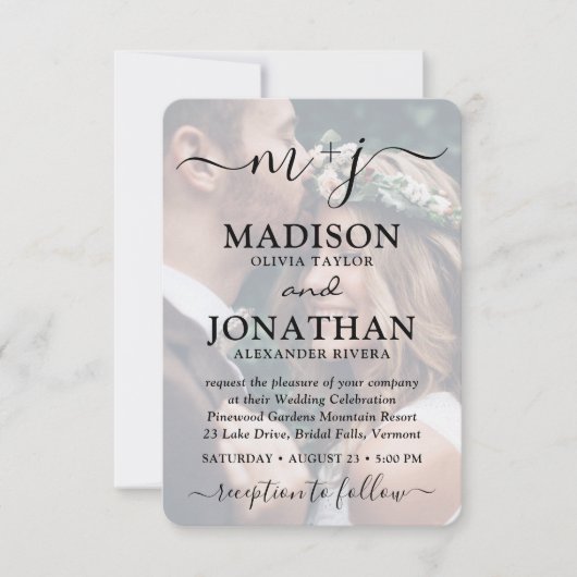 小型スタイリッシュオールインワンQRコード写真結婚 招待状 (正面)