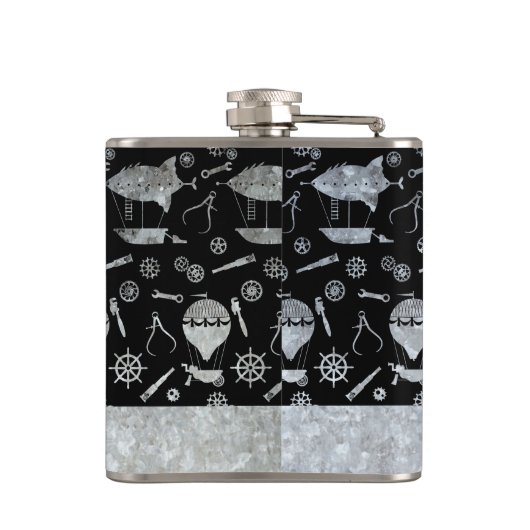 小型スチームパンクシルバージンクエアシップ名前をカスタムする フラスク (裏面)