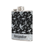 小型スチームパンクシルバー亜鉛ギアとカラスカスタム フラスク (左)