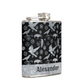 小型スチームパンクシルバー亜鉛ギアとカラスカスタム フラスク (右)