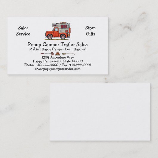 小型トラックのキャンピングカー、RV、トレーラーまたは小屋 名刺 (正面/裏面)