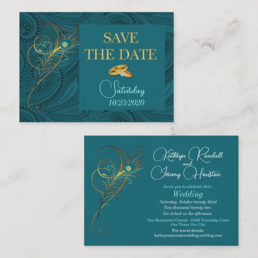 小型ハンドアウトを結婚している日付の孔雀を救って下さい エンクロージャーカード (正面/裏面)