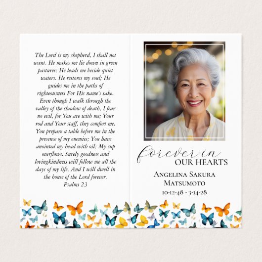 小型バタフライメモリアル祈りの言葉カード 名刺 (外部フラット)