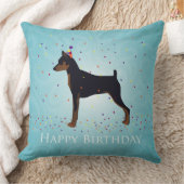 小型ピンシャーハッピーバースデーデザイン クッション (ブランケット)