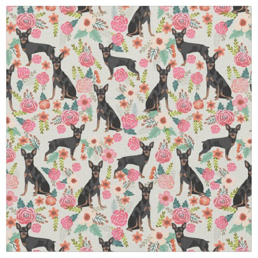 小型ピンシャー犬ヴィンテージ花模様 ファブリック (クローズアップ)