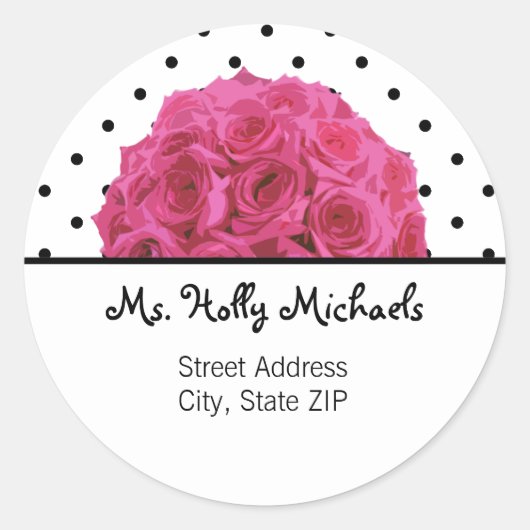 小型ブラック水玉模様/バラ住所 シールシール ラウンドシール (正面)