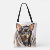 小型ブラック&タンミニチュアピンシャー子犬 トートバッグ (裏面)