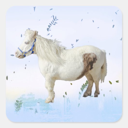 小型ポニー馬ミニファーム馬動物 スクエアシール (正面)