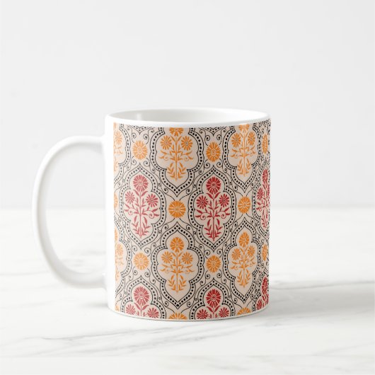 小型ムガル花柄デザイン背景画 コーヒーマグカップ (左)