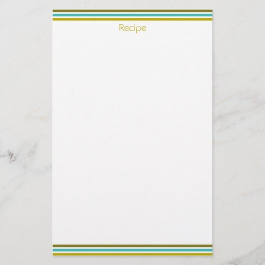 小型レシピ紙シートとティール（緑がかった色）とオリーブグリー 便箋 (正面)
