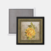 小型ヴィンテージフローラプリントイエローマグネット マグネット (正面/裏面)