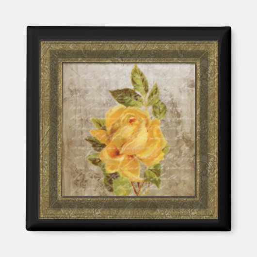 小型ヴィンテージフローラプリントイエローマグネット マグネット (正面)