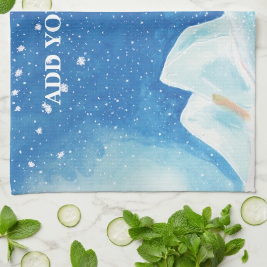 小型北極キツネイラストレーション パーソナライズされた キッチンタオル (折り畳み)