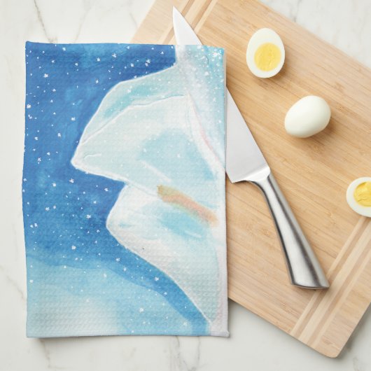 小型北極キツネイラストレーション パーソナライズされた キッチンタオル (四つ折り)