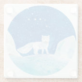 小型北極キツネ（フクレンソウ）イラストレーション ガラスコースター (裏面)