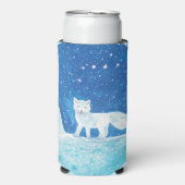 小型北極キツネ(フクレンソウ)イラストレーション スリム缶クーラー (Seltzer正面)