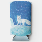 小型北極キツネ(フクレンソウ)イラストレーション スリム缶クーラー (正面)