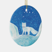 小型北極キツネ（フクレンソウ）イラストレーション セラミックオーナメント (右)