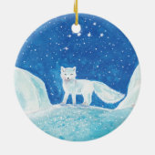 小型北極キツネ（フクレンソウ）イラストレーション セラミックオーナメント (裏面)