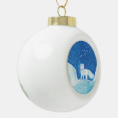 小型北極キツネ(フクレンソウ)イラストレーション セラミックボールオーナメント (左)