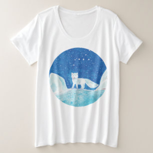 小型北極キツネ(フクレンソウ)イラストレーション プラスサイズTシャツ
