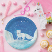 小型北極キツネ(フクレンソウ)イラストレーション ペーパープレート (パーティー)