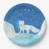 小型北極キツネ(フクレンソウ)イラストレーション ペーパープレート (正面)
