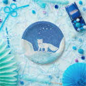 小型北極キツネ(フクレンソウ)イラストレーション ペーパープレート (パーティー)