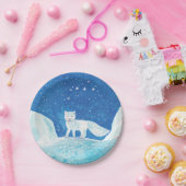 小型北極キツネ(フクレンソウ)イラストレーション ペーパープレート (パーティー)