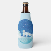 小型北極キツネ（フクレンソウ）イラストレーション ボトルクーラー (ボトル正面)