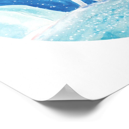 小型北極キツネ(フクレンソウ)イラストレーション ポスター (角)