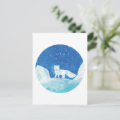 小型北極キツネ(フクレンソウ)イラストレーション ポストカード (スタンド正面)