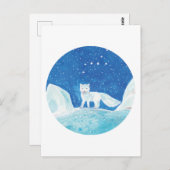 小型北極キツネ(フクレンソウ)イラストレーション ポストカード (正面/裏面)