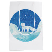 小型北極キツネ（フクレンソウ）イラストレーション ミディアムペーパーバッグ (裏面)
