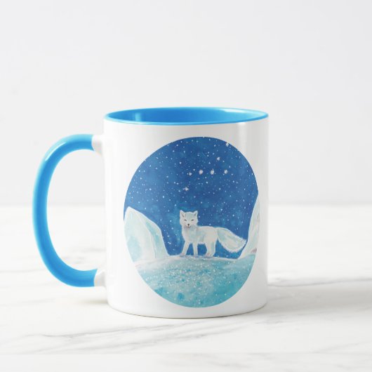 小型北極キツネ(フクレンソウ)ブ淡い色のルー マグカップ (左)