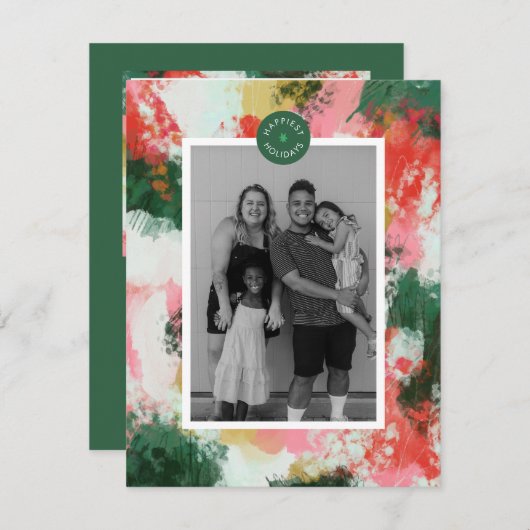 小型抽象芸術応援クリスマスホリデーフォトカード シーズンカード (正面/裏面)