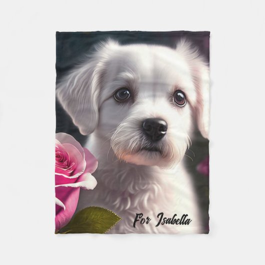 小型犬とバラコレクション フリースブランケット (正面)