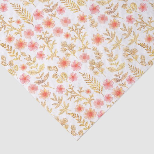 小型金ゴールドおよび珊瑚の花模様 薄葉紙 (詳細)